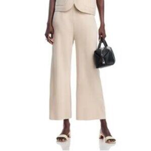 NWT Sioni Soft Cream Knit Wide-Leg Pants Neutral Toned Casual Ribbed Waistband